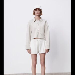 Zara Beige Polo Shirt with Pocket Size S